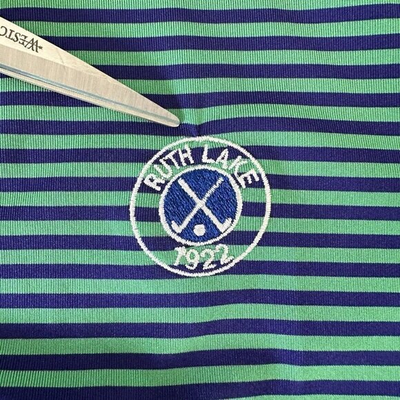 RLX Ralph Lauren Polo Shirt Size L Striped Performance Golf Stretch Green Blue - Picture 10 of 11